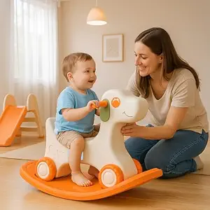Amazon Brand - Jam & Honey 3-in-1 Puppy Push On Ride On Rocker for Kids | Balancing Board | Backrest | Easy Grip | Four Wheel | Durable and Safe | Lightweight | Animal Theme | 12 Months+ | Orange - 70% off at DetectaDeal