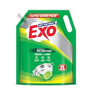 Exo Dishwash Liquid Refill Pack | Neem & Lime | Tough Grease Removal for Utensils | Anti-Bacterial Dishwashing Liquid | Bio-Enzyme Liquid Dishwash | No Residue Cleaning - 2L - Best price at DetectaDeal