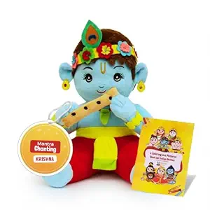 Panda's Box Mantra Chanting Baby Krishna | As Seen on Shark Tank | Musical Soft Plush Toy | Non-Toxic, Safe|Best Birthday Gift for Newborn Kids (Boys, Girls) | Free Colouring Book | Medium 28 CM - 37% off at DetectaDeal