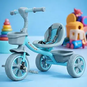 Kidsmate Starlight Premium Tricycle for Kids 2 to 5 yrs | Trikes for Boys & Girls | Baby Cycle with Eva Wheels, Bell and Toy Basket | Safe & Stylish Ride-On Bike | Max User Weight 30kg - Blue - 80% off at DetectaDeal