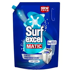 Surf Excel Matic Top Load Liquid Detergent 5Kg Refill Pouch, Specially designed to remove Tough Dried Stains, 1st time in Washing Machine - Best price at DetectaDeal